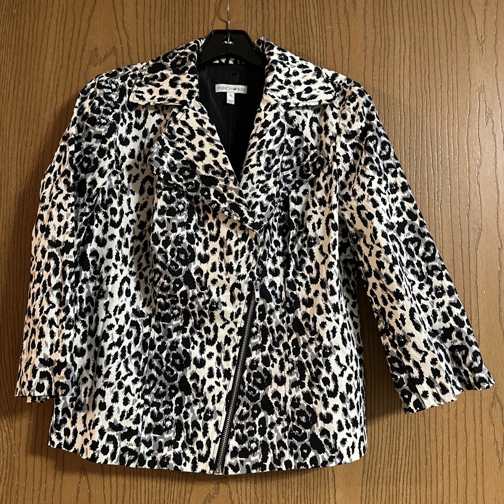 Fashion Bug Women Jacket Blazer Animal Print Size 6 Zipper